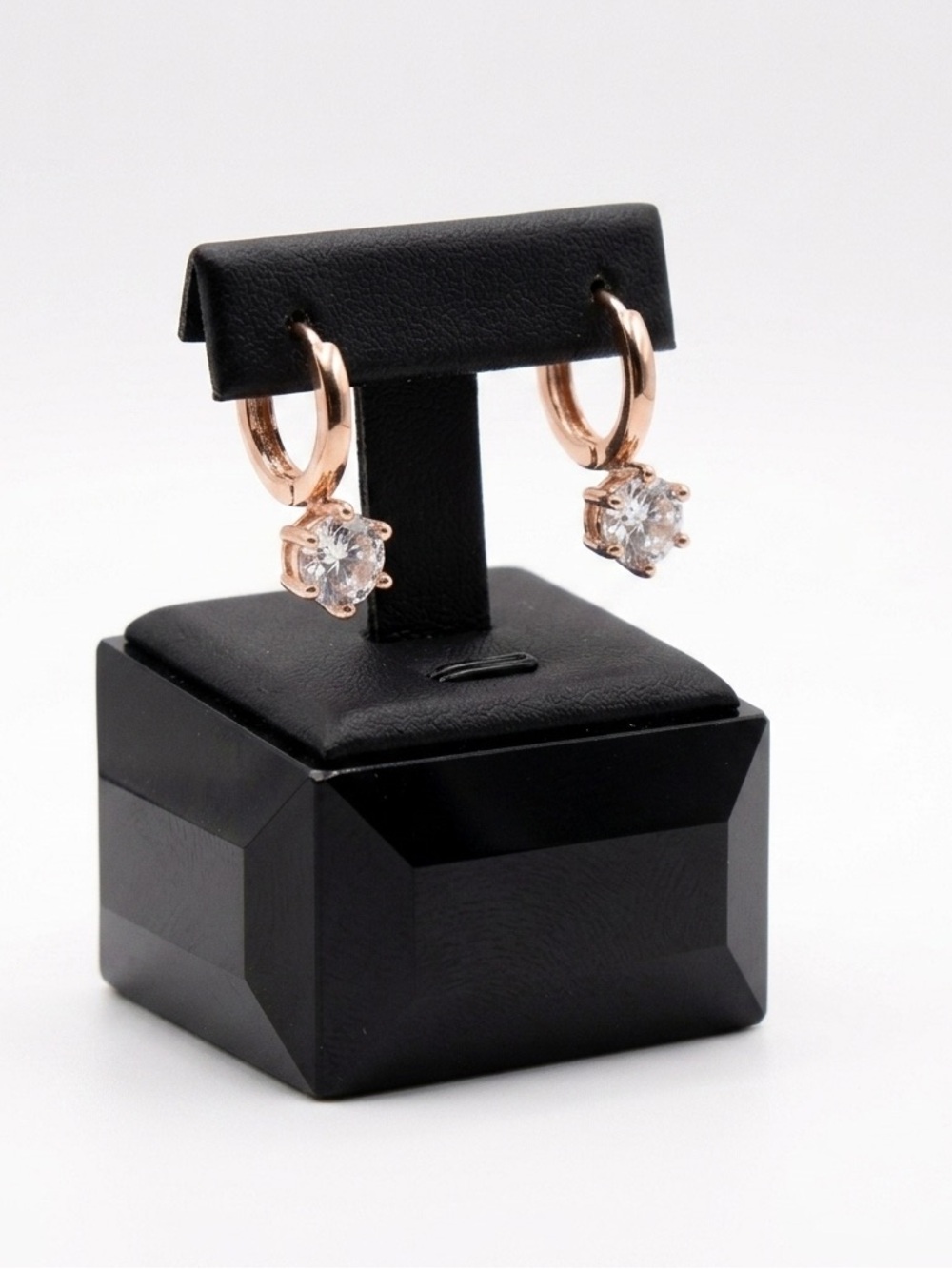 New 14k Gold Filled Geometric Circle Hoop Six-Claw White Sapphire Earrings - Picture 1 of 17